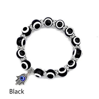 5 Colors Evil Eye Hamsa Beaded Charm Stretch Bracelet Hand of Fatima Turkish Luc