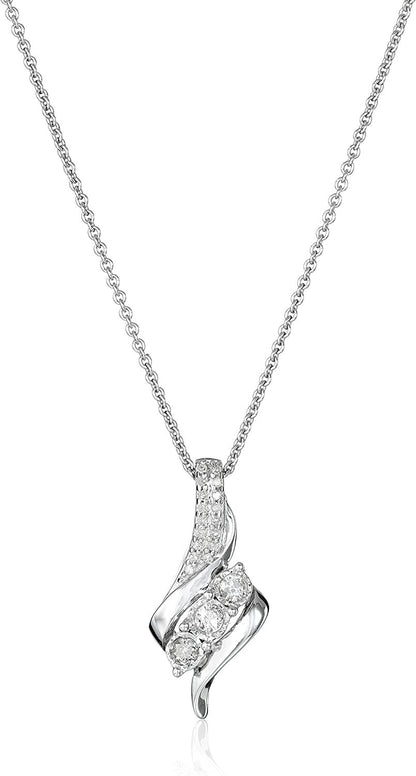 Diamond 3 Stone Pendant Necklace (1/4 Cttw), 18"