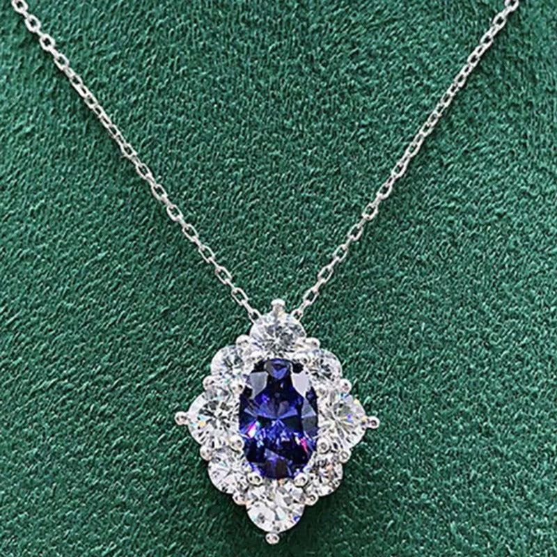 Fashion Women Gemstone Necklace 925 Sterling Silver Blue Sapphire Necklace Brida