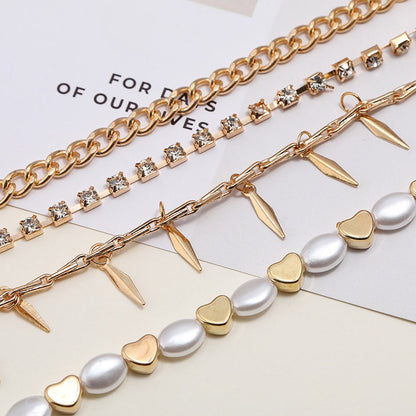 of the Rings Expanded Pearl Hollow Love Diamond Chain Anklet Four Piece Beach An