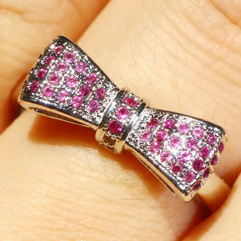 925 Silver Statement Natural Gemstones Ruby Bowknot Ring Wedding Bride Engagemen