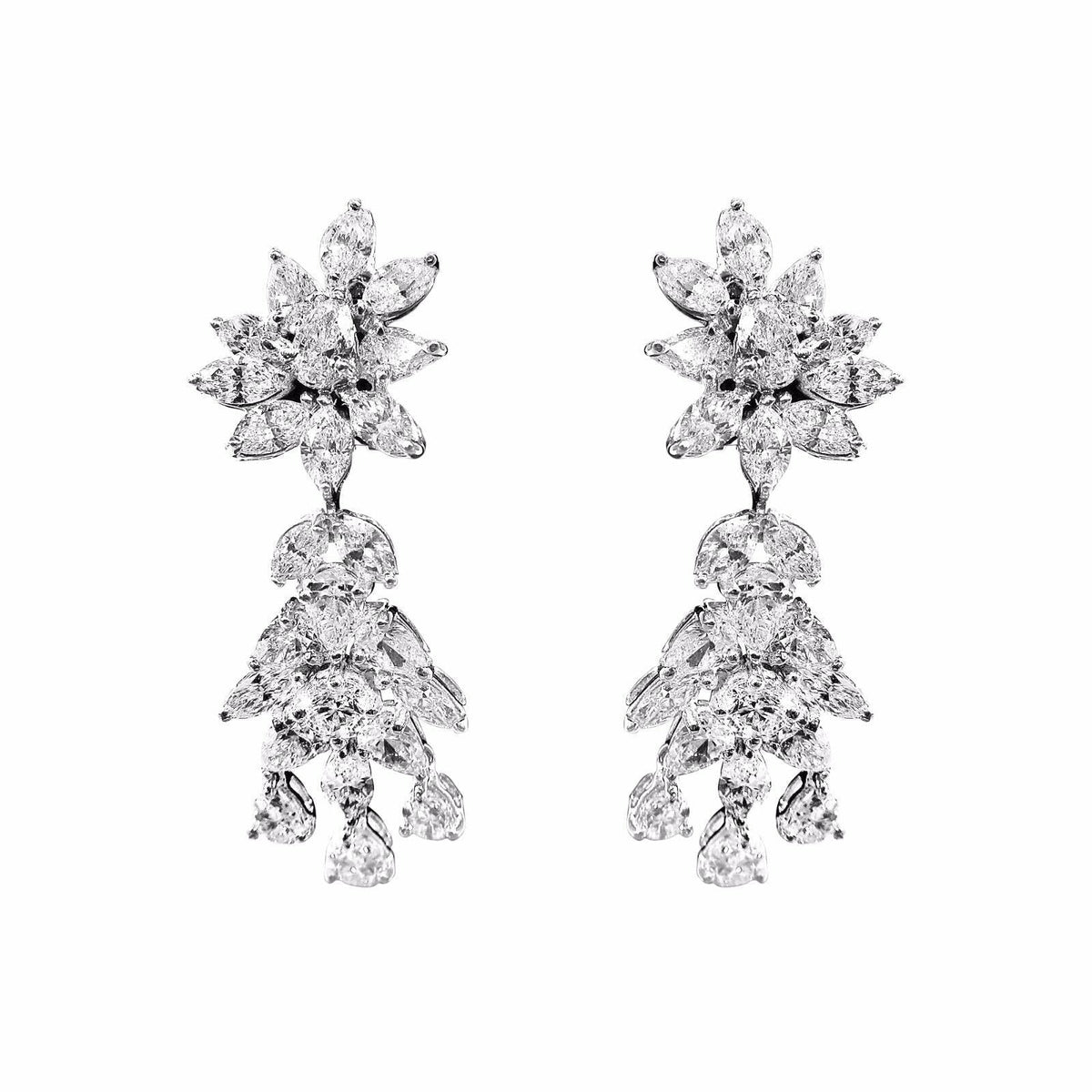 DIAMOND PEAR MARQUISE ROUND BRILLIANT DANGLE EARRING 12.45 CTTW PLATINUM