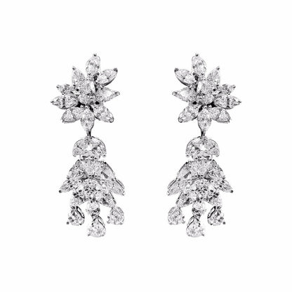 DIAMOND PEAR MARQUISE ROUND BRILLIANT DANGLE EARRING 12.45 CTTW PLATINUM