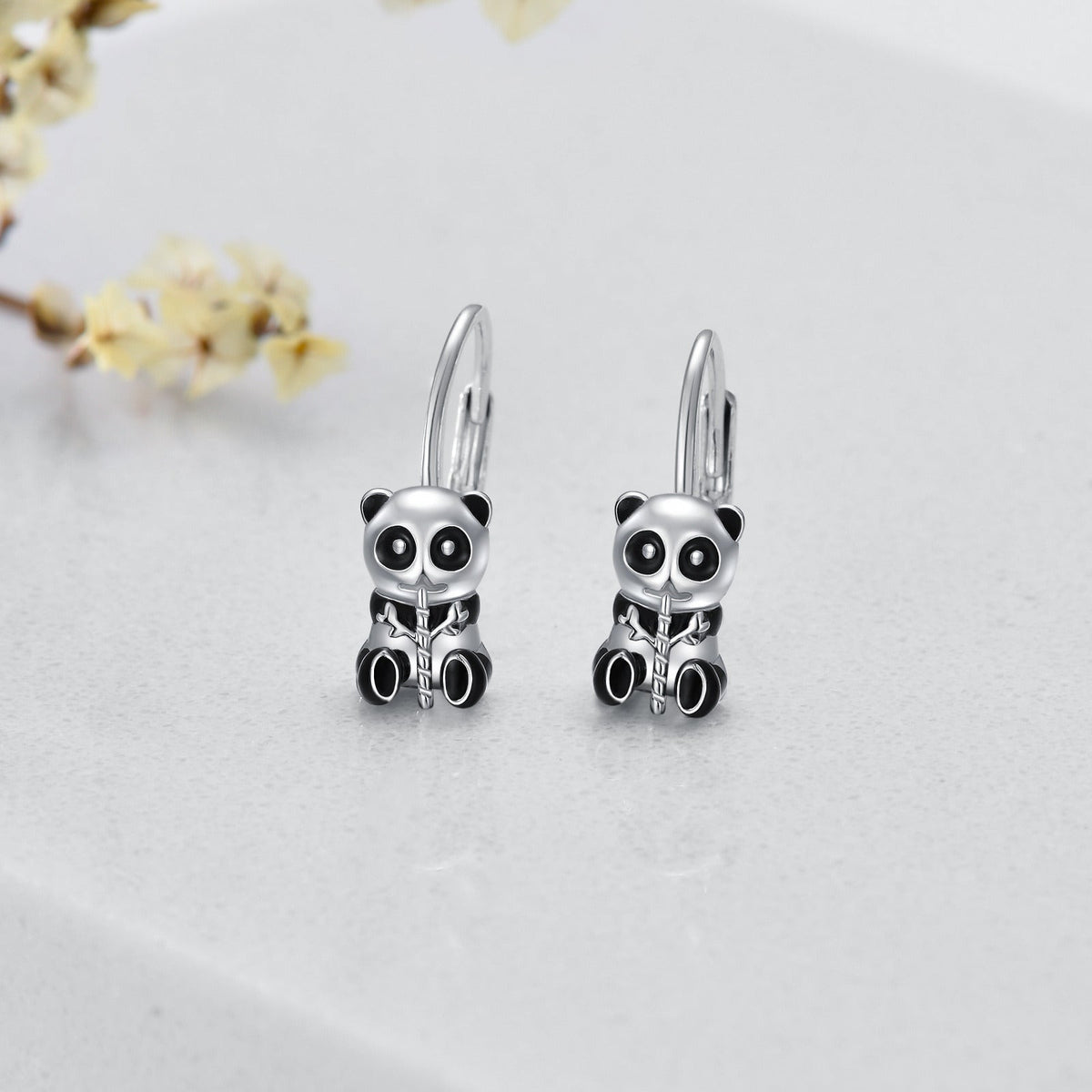 Panda Hoop Earrings 925 Sterling Silver Small Huggie Hoop Animal Earrings for Se
