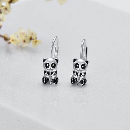 Panda Hoop Earrings 925 Sterling Silver Small Huggie Hoop Animal Earrings for Se