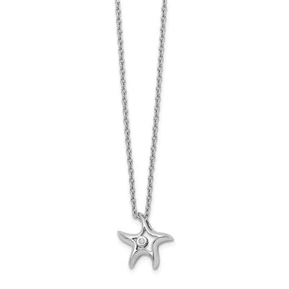 18 In. Sterling Silver Diamond Starfish Slide Pendant Necklace - Polished
