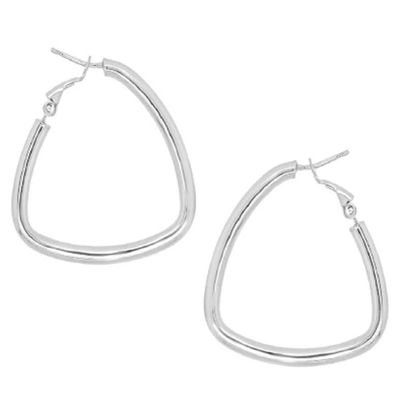 Italian Sterling Silver Triangular Geometric Hoop Ears