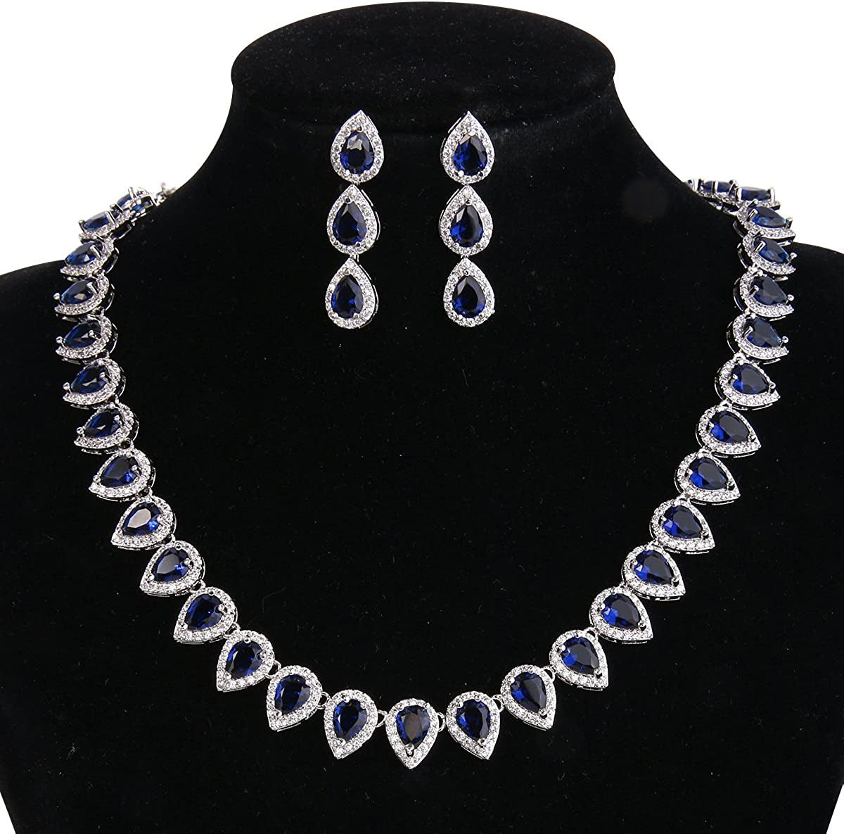 Women'S Silver-Tone Full Prong Cubic Zirconia Teardrop Bridal Necklace Earrings