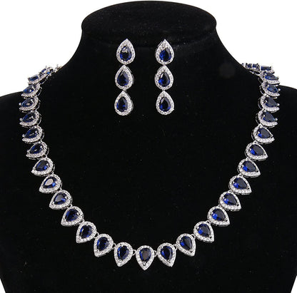 Women'S Silver-Tone Full Prong Cubic Zirconia Teardrop Bridal Necklace Earrings