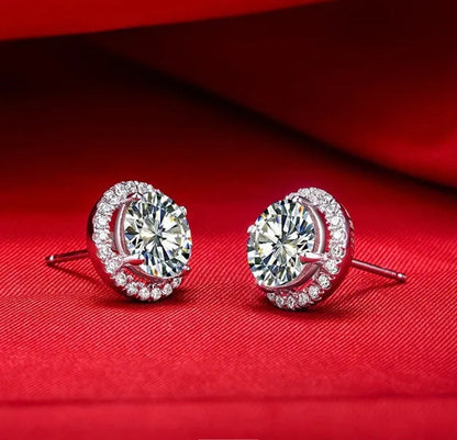 Brilliant round Cut Halo Solitaire Moissanite & Simulated Diamond Solitaire Stud