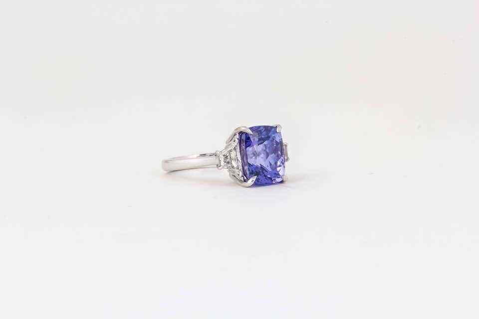 Cushion cut Tanzanite and Diamond Ring