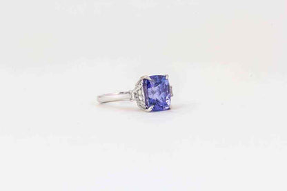 Cushion cut Tanzanite and Diamond Ring