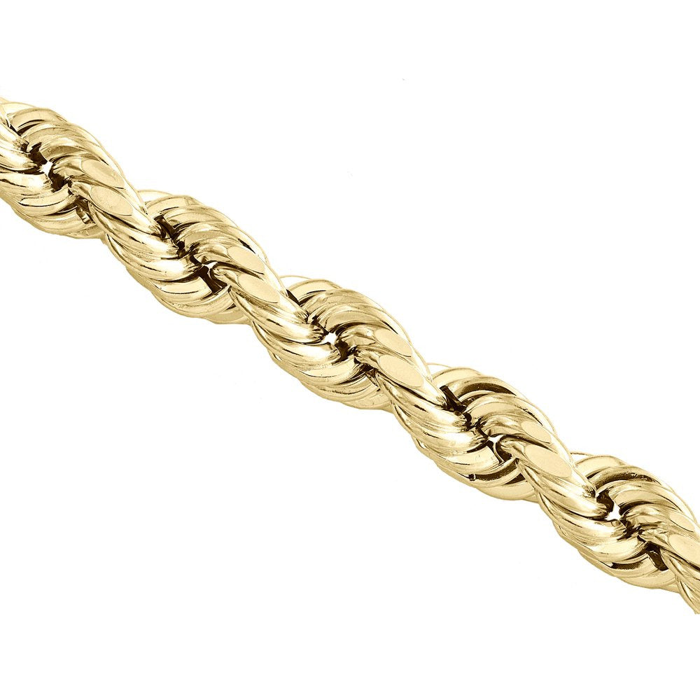 10K Yellow Gold 10Mm Diamond Cut Hollow Rope Link Chain Necklace 28 Inches
