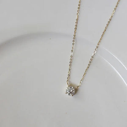 925 Sterling Silver Necklace with 14K Gold Plated Four Prongs Single Diamond Sup