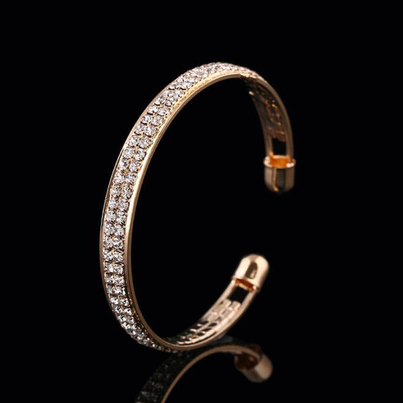 Womens Fashion Gold Crystal Rhinestone Open Bangle Cuff Bracelet Jewelry Gold