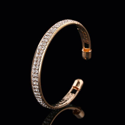 Womens Fashion Gold Crystal Rhinestone Open Bangle Cuff Bracelet Jewelry Gold