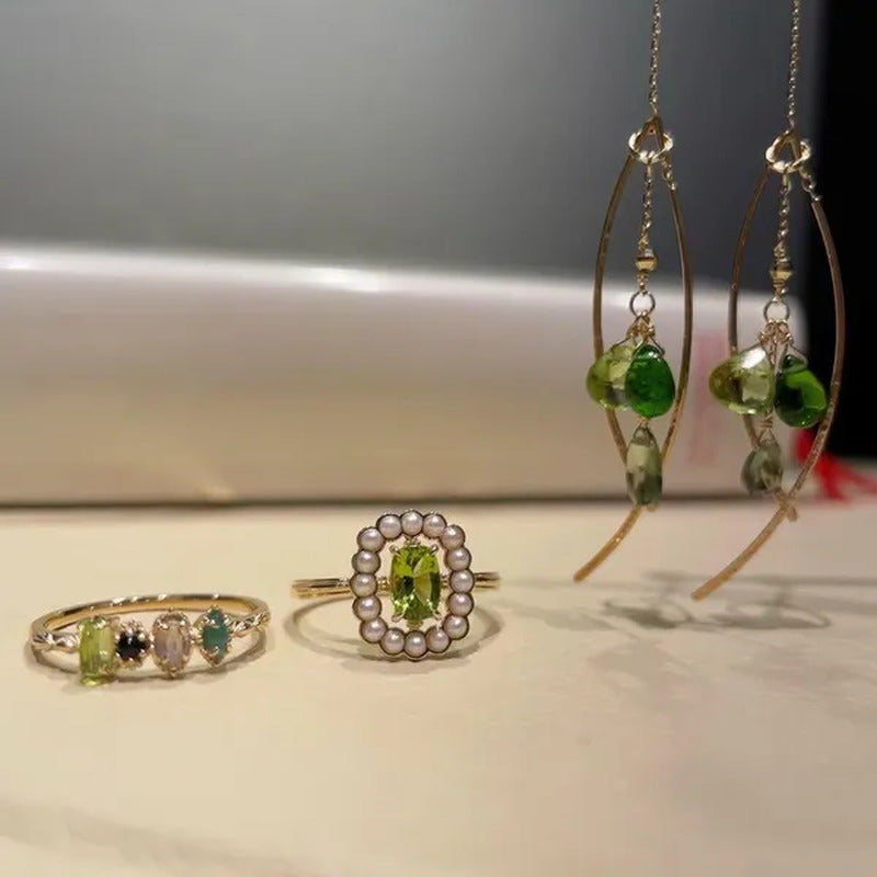 Agete Same Japanese Ring Rectangular Peridot Silver Ring Natural Freshwater Pear