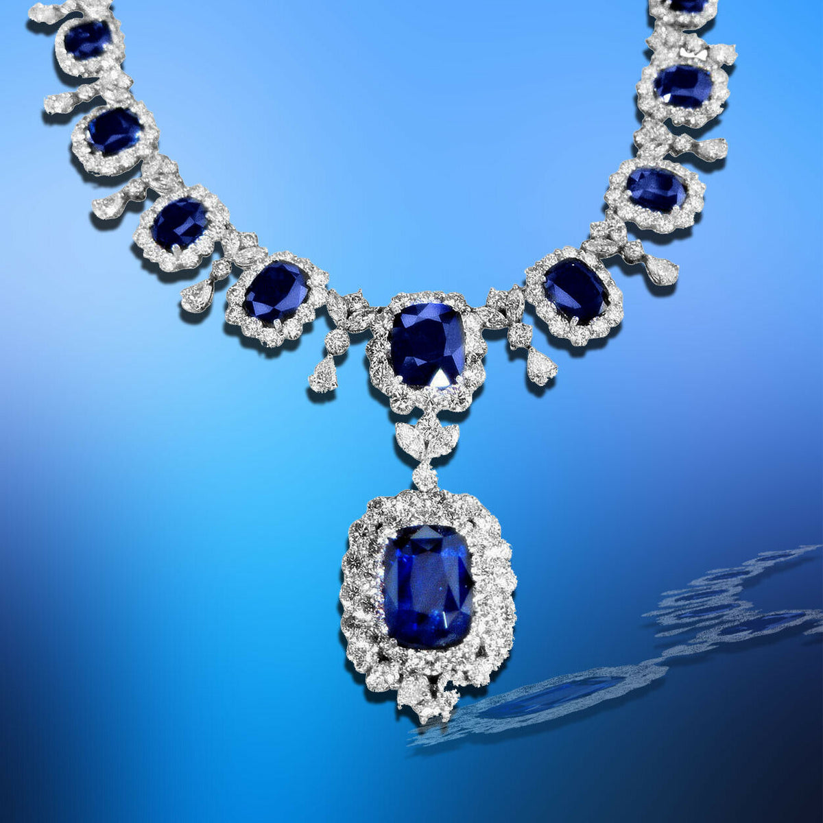 GIA CERTIFIED 14 CUSHION SHAPE 17.48 CT CENTER SAPPHIRE WITH NATURAL DIAMOND