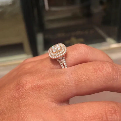 Exquisite Woman Fashion Square Inlaid Full Diamond Ring Natural White Sapphire M