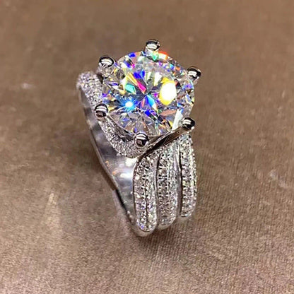 Six Claw D Color 5 Carat Big Moissanite Wedding Ring S925 Silver Plated Pt950