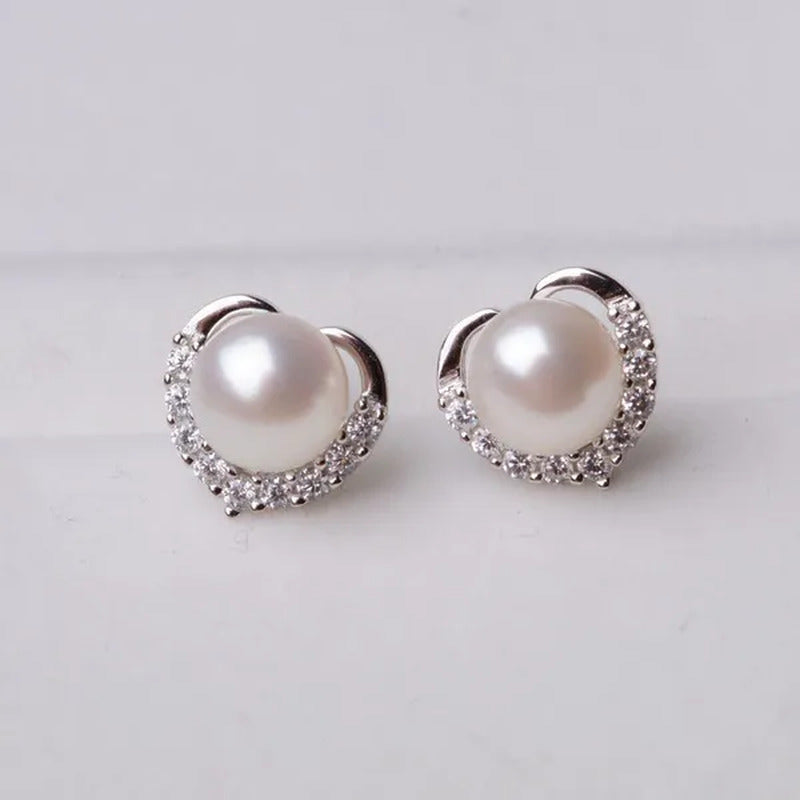 2021 Trendy Fashion Women'S Salloy Exquisite Pearl Heart-Shaped Crystal Earrings