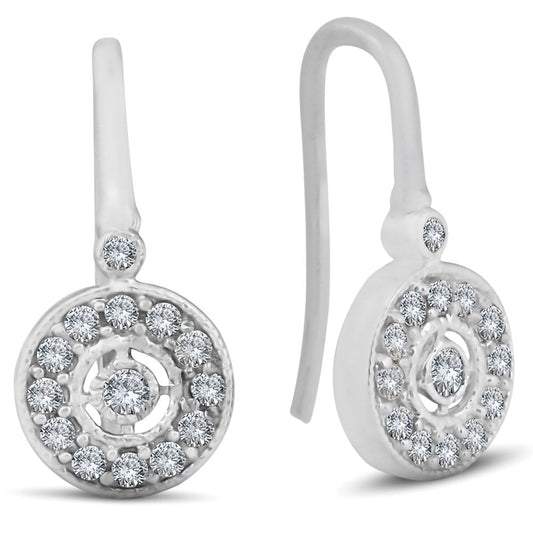 1/3Ct Pave Diamond Vintage Halo Earrings 10K White Gold 1/2" Tall