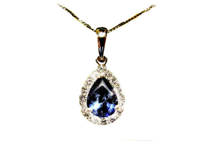 SAPPHIRE PEAR SHAPE DIAMOND ROUND BR SHAPE PENDANT SAPPHIRE DIAMOND PENDANT