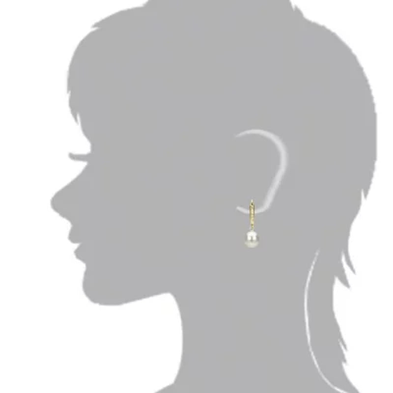 7-8Mm Freshwater Pearl Diamond Cut Leveback Earrings in 14K Yellow Gold