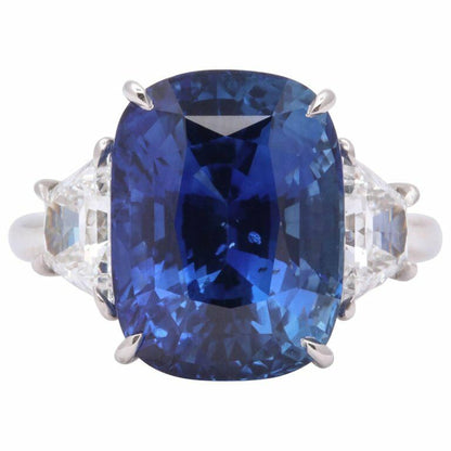 10 Carat Ceylon Blue Sapphire and Diamond Ring Certified by C Dunaigre of Switz