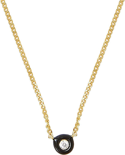 Bezel Set Diamond Pendant Necklace in Black Enamel and Gold Vermeil