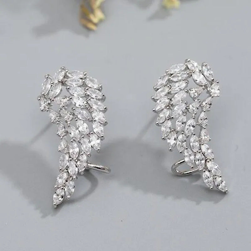 Bridal Wedding Climber Earrings 18K Gold Micro Pave Diamond Angel Wing Earrings