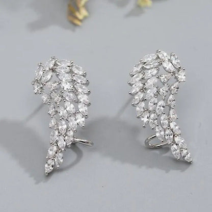 Bridal Wedding Climber Earrings 18K Gold Micro Pave Diamond Angel Wing Earrings