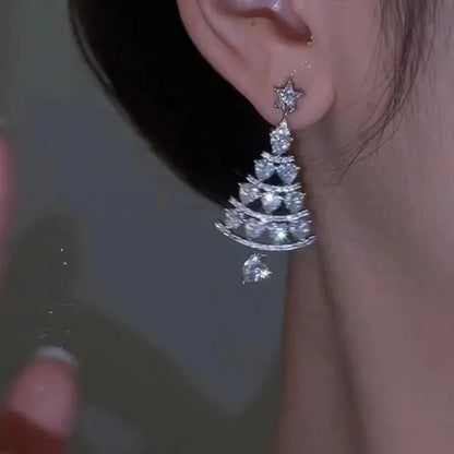 1Pair Luxury Christmas Tree Crystal Zircon Earrings Ear Stud Drop Dangle Women J