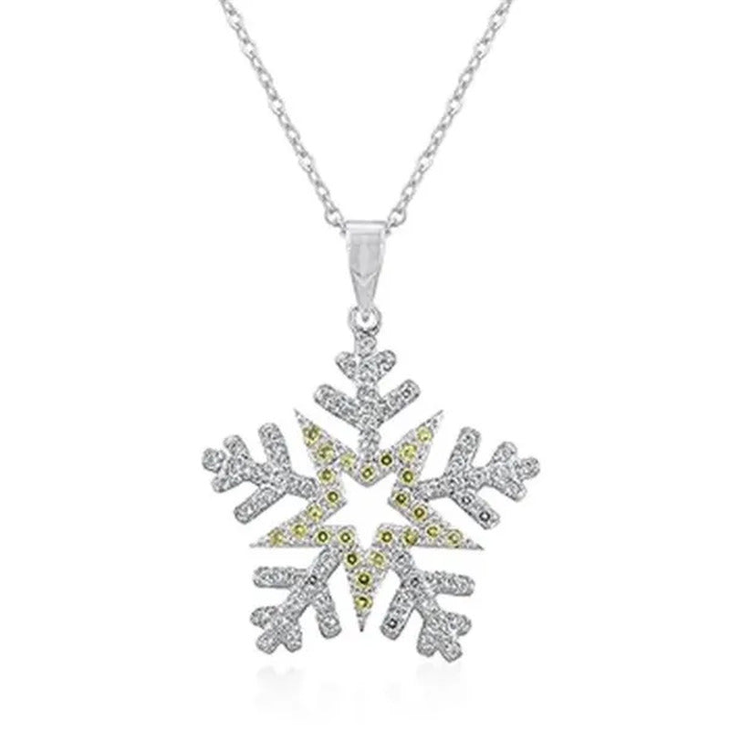 Genuine Rhodium Plated Snowflake Pendant with Pave Peridot and Clear Cubic Zirco