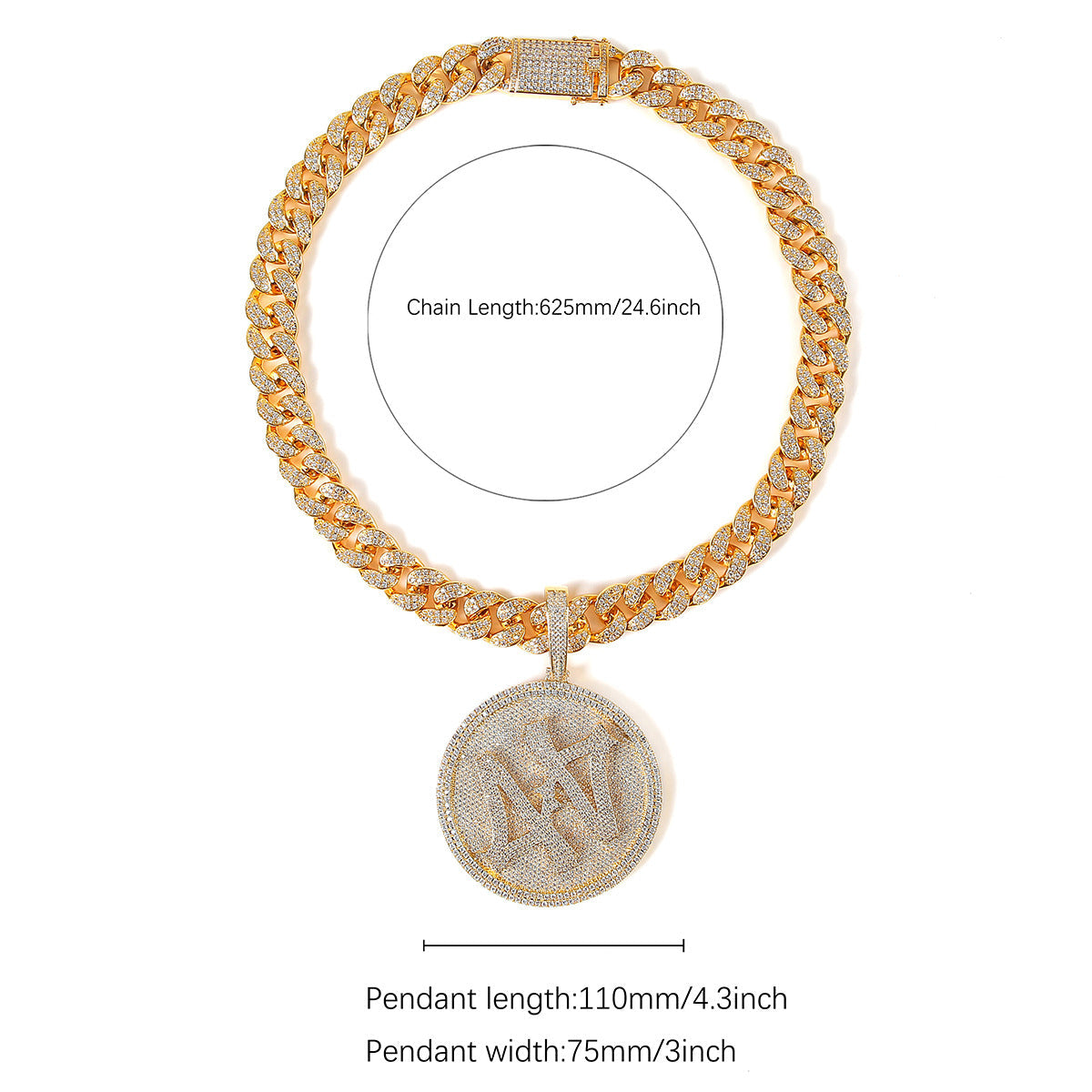 Custom Name Big Circle Pendant for Men'S Gold Color Plated Hip Hop Rock Jewelry
