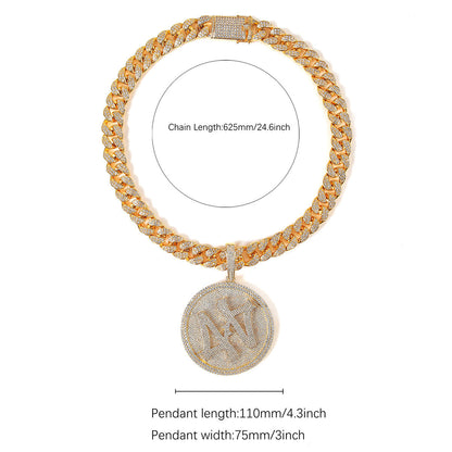 Custom Name Big Circle Pendant for Men'S Gold Color Plated Hip Hop Rock Jewelry
