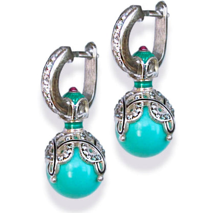 Sterling Silver Necklace Turquoise Pendant Black Diamond Crystals Enamel Genuine