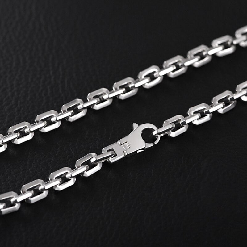 Real Silver 6Mm Fashion Horn Chain Necklace Man Male 925 Sterling Silver