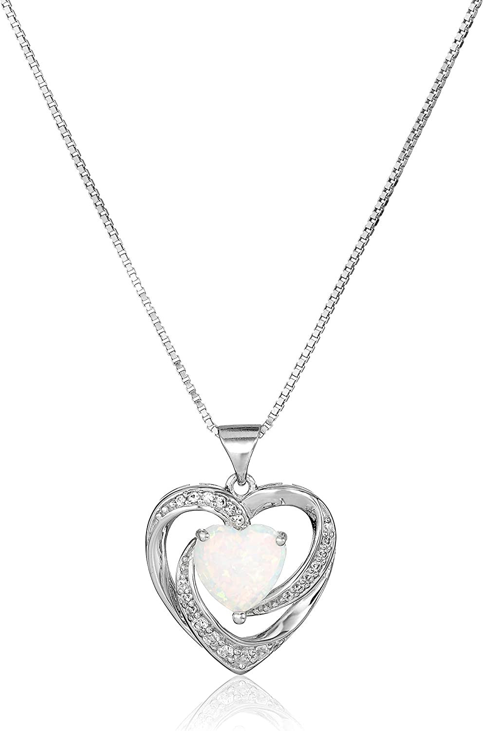 Sterling Silver Created Opal and White Sapphire Open Heart Pendant Necklace, 18"