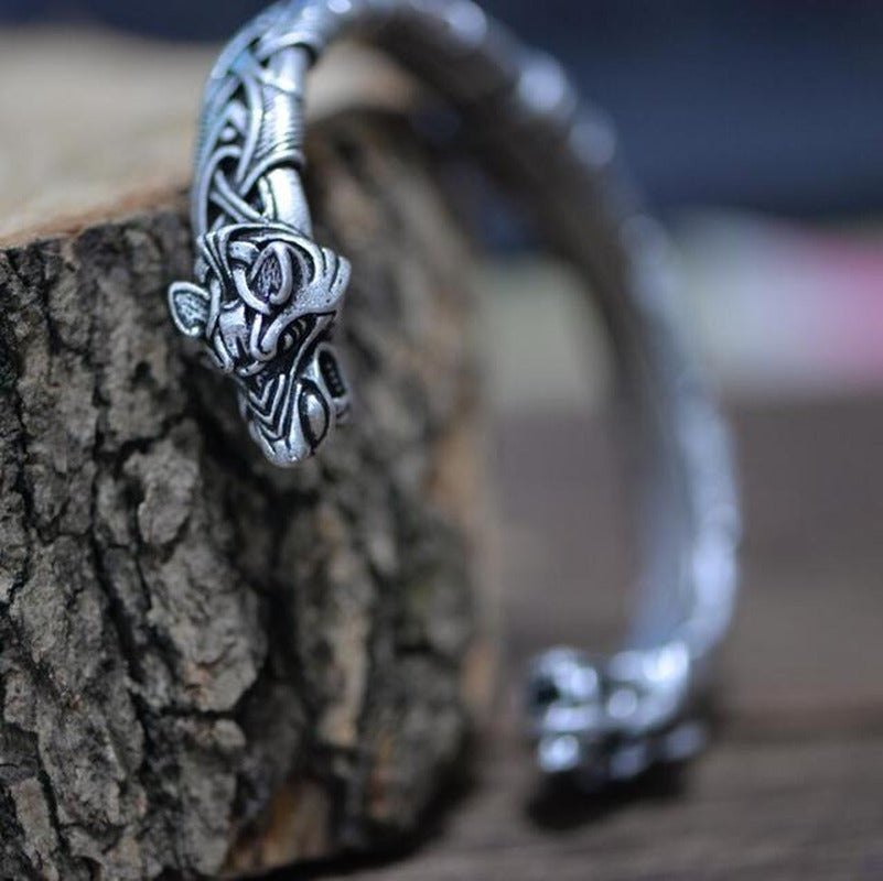 LANGHONG 10Pcs Norse Viking Bracelet and Bangle Wolf Head Bracelet for Men