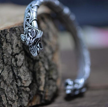 LANGHONG 10Pcs Norse Viking Bracelet and Bangle Wolf Head Bracelet for Men