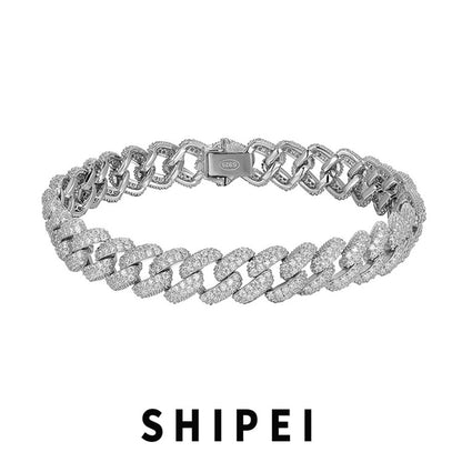 Hip Hop Rock 925 Sterling Silver White Sapphire Gemstone Unisex Chain Charm