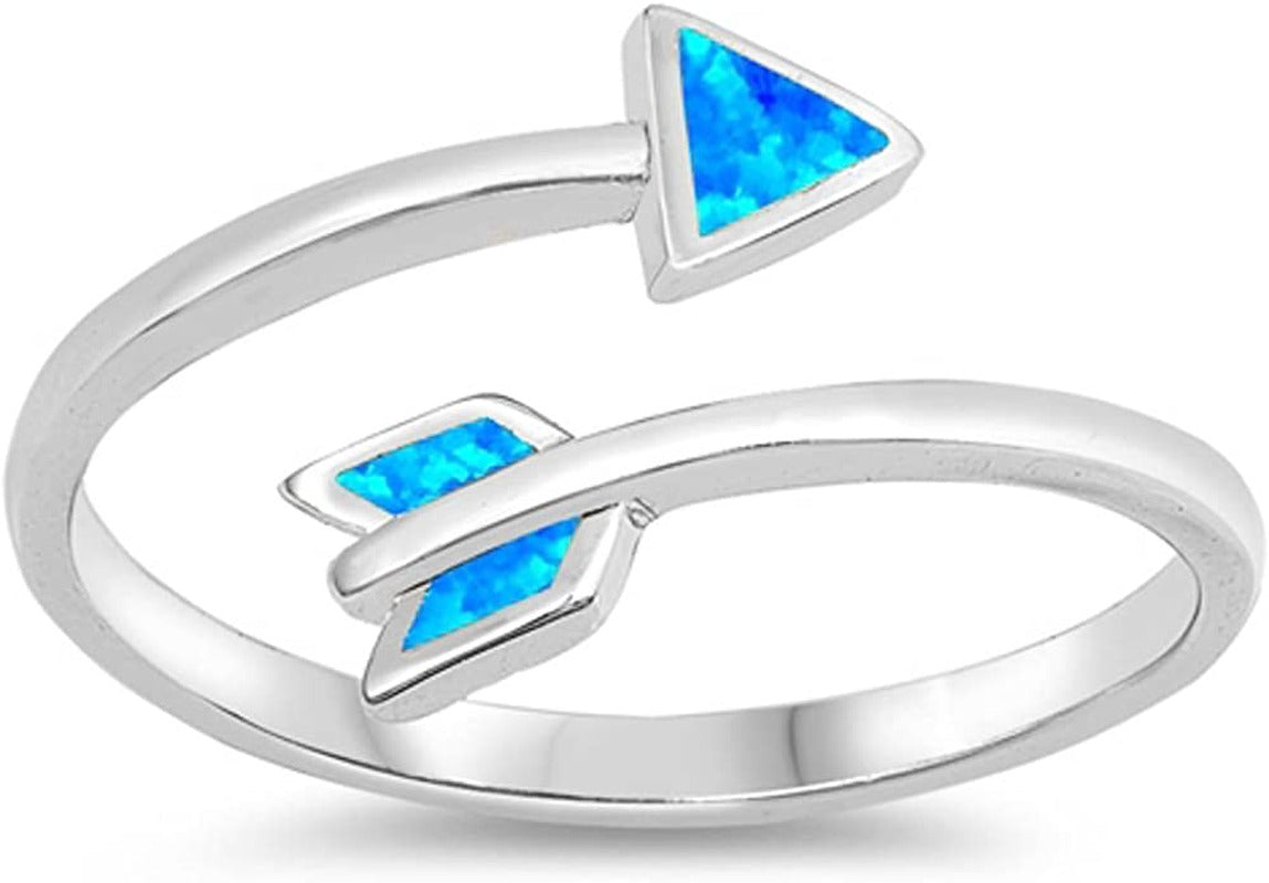 Sterling Silver Wraparound Lab Created Blue Opal Arrow Ring Sizes 5-10