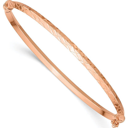 14K Rose Gold Polished Diamond-Cut Hinged Bangle Bracelet (7 X 3.25) Made in Ita