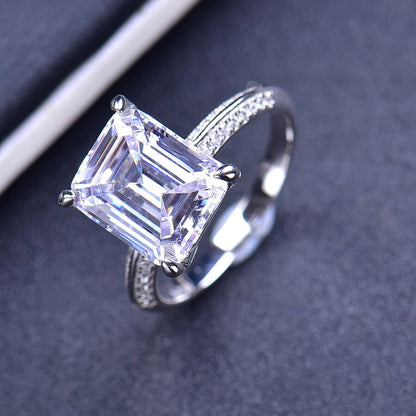 8X10Mm 5CT Emerald Cut D Moissanite Ring with GRA Certificate 100% - S925