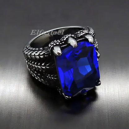 MEN'S BOY"S Dragon Claw Sapphire Ruby Blue CZ 316L Silver Stainless Steel Biker