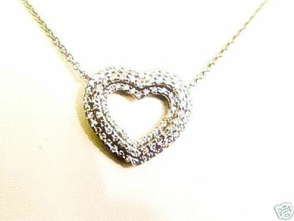 3 ROW OF ROUND BRILLIANT DIAMOND HEART PENDANT 1.18 CT 18 K WHITE GOLD DIAMOND