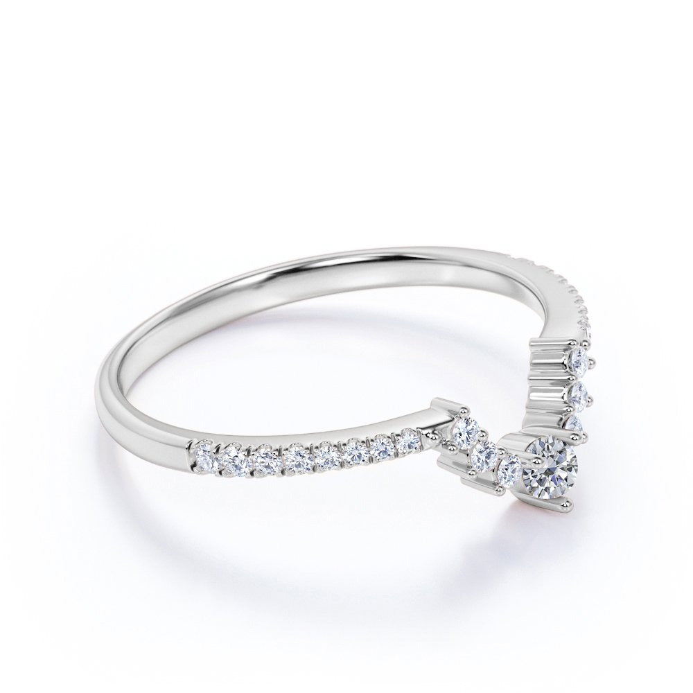 .65 Ct Diamond Crown Matching Ring Band - Contour Stackable Ring - Elegant Weddi