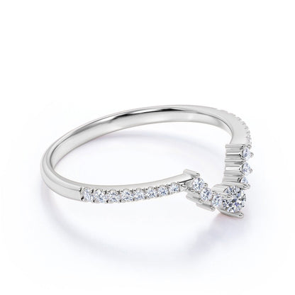 .65 Ct Diamond Crown Matching Ring Band - Contour Stackable Ring - Elegant Weddi
