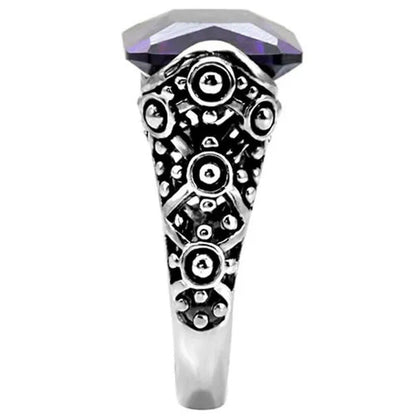 28 Ct Emerald Cut Amethyst CZ Antique Celtic Style Stainless Steel Ring Size 5-1